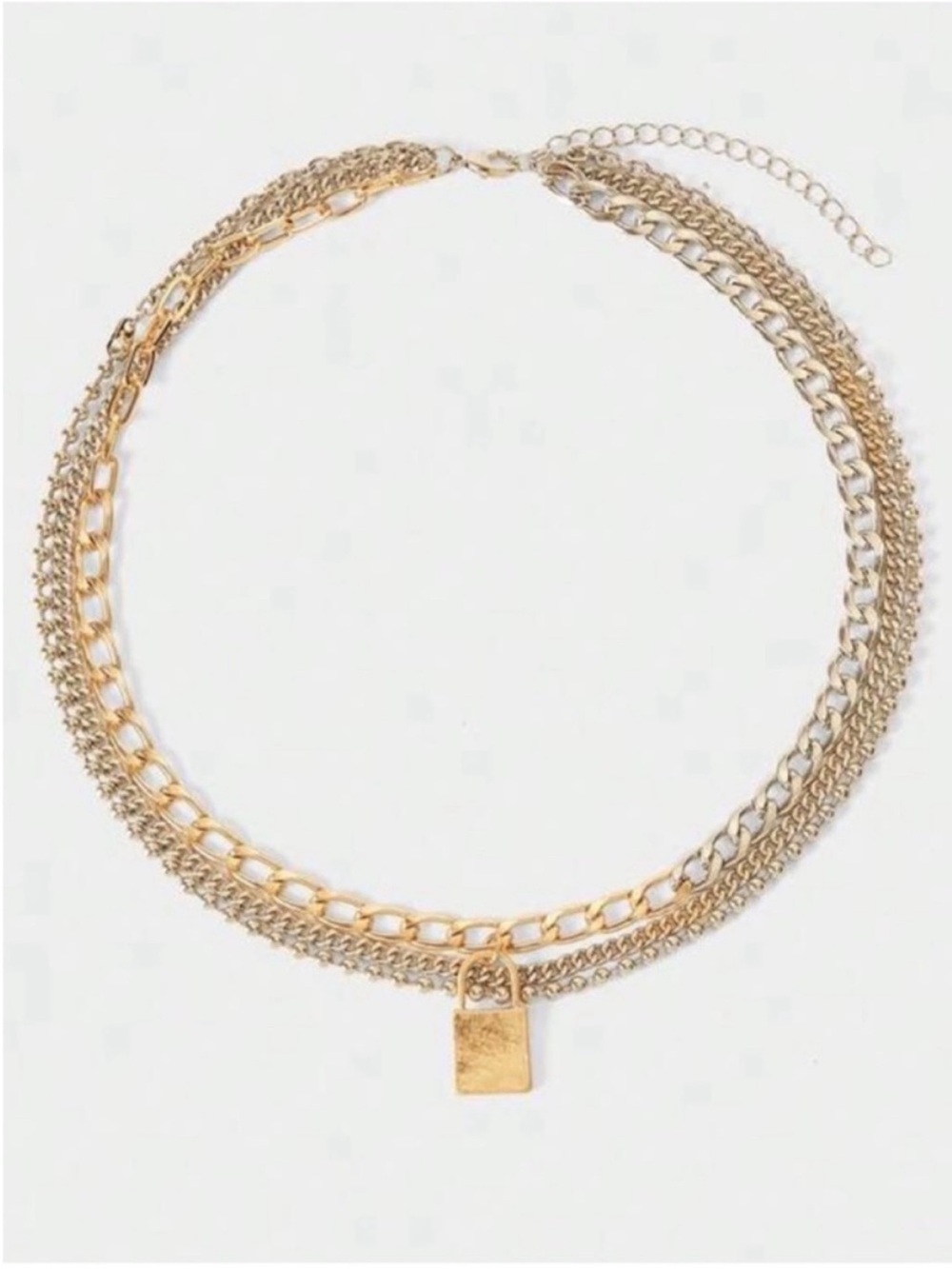 Trending! Gold Mixed Metal Lock Necklace Stack Set NWOT (4002) - Picture 3 of 4